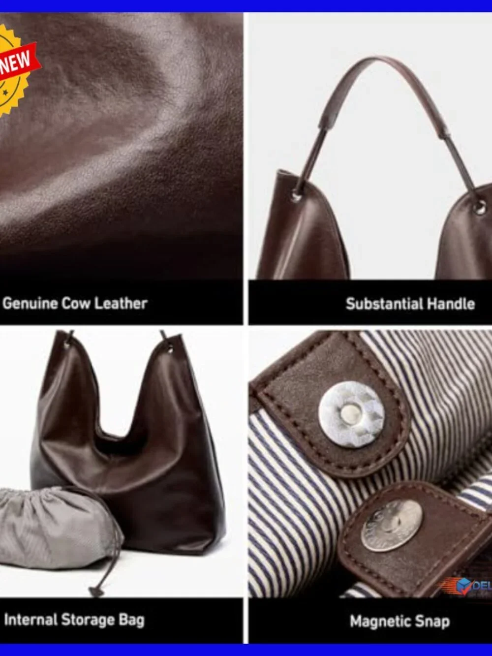 Genuine Leather Shoulder Bag Tote Hobo Handbag Spacious Compartments